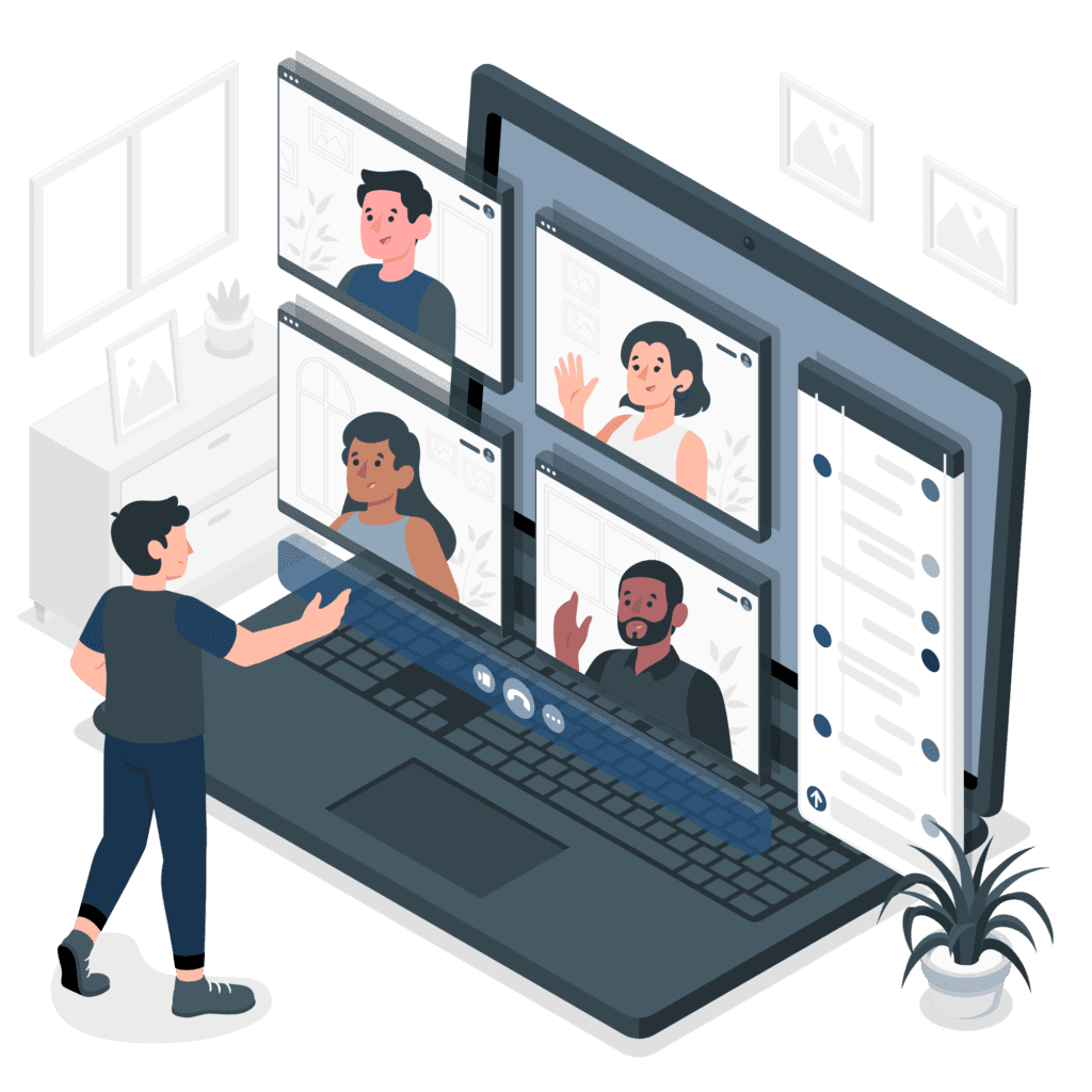 Illustration eines Videocalls mit mehreren Teilnehmenden als Symbol für das digitale Erstgespräch in der Personalberatung